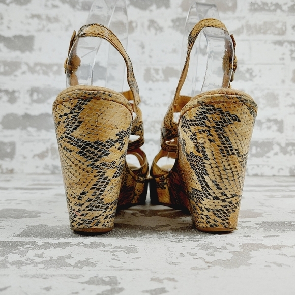 B.O.C.  Snakeskin Print Wedge Heel Buckle Ankle Strap Summer Sandals V446 - Picture 6 of 13